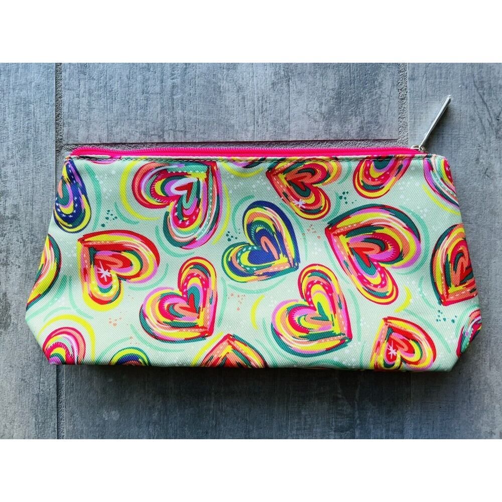 CLINIQUE Rainbow Heart Makeup Bag Travel Case Purse Organizer Clutch Wallet Zip